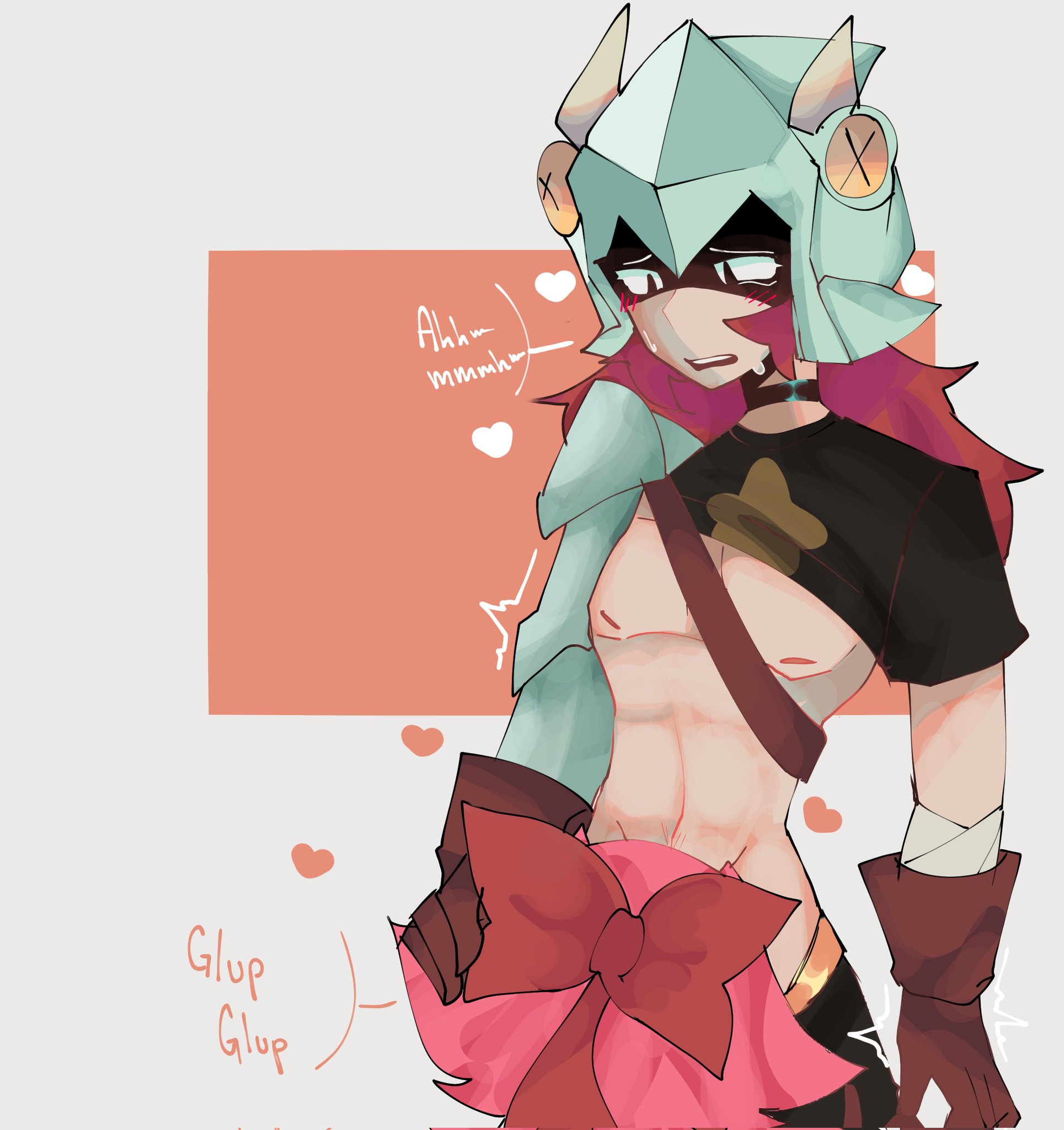 blowjob, brawl stars, choker, draco (brawl stars), female, melodie (brawl stars), pink hair, red hair, tagme, wikomybubu