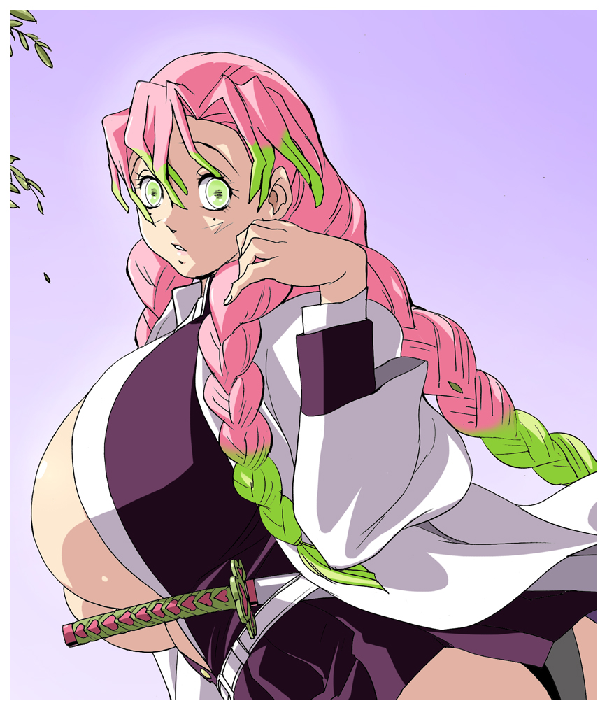 big breasts, breasts, cleavage, demon slayer, eiden, female, huge breasts, kanroji mitsuri, kimetsu no yaiba, large breasts, large tits, shounen jump, tagme