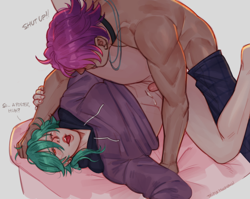 anal ezreal gay green_eyes hair_grab heartsteel_ezreal heartsteel_kayn heartsteel_series kayn league_of_legends long_hair long_hair_male male male_only penis pink_hair purple_hair triple_moonbow