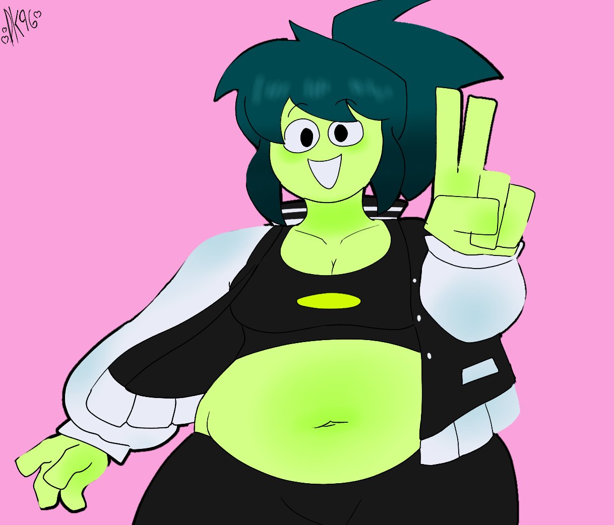 belly big_belly chubby chubby_female cleavage daisykitty96 dynamicrobo female female green_girl peace_sign