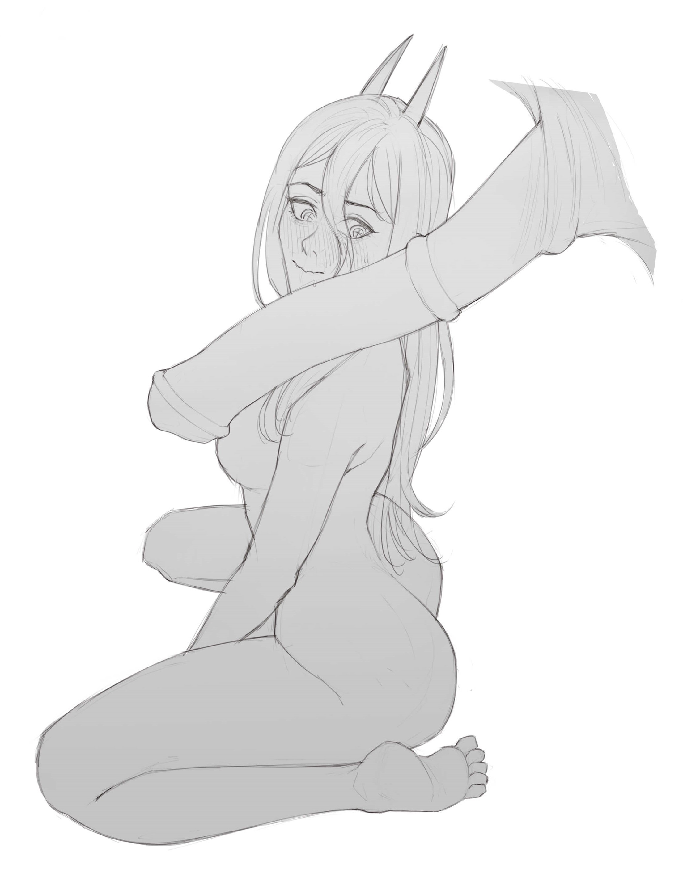 big penis, blowjob, chainsaw man, female, horse, horsecock, lxsaur, male, nude, penis, power (chainsaw man), sketch, zoophilia