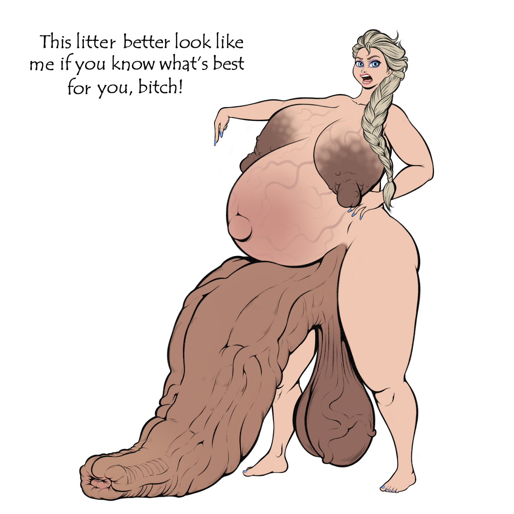 1futa, baddiesrule34, balls, ballsack, belly, big belly, big breasts, blonde hair, blue eyes, braided hair, breasts, completely nude, dangling balls, dangling testicles, dialogue, disney, elsa (frozen), foreskin, foreskin overhang, frozen (film), futa only, futadom, futanari, half-erect, human, hyper penis, intersex, large breasts, long foreskin, long hair, low hanging balls, nipples, nude, nude futa, outie navel, penis, pregnant, pregnant futa, scrotum, solo, testicles, text, uncensored, uncircumcised, uncut, unretracted foreskin, veiny balls, veiny belly, veiny penis, veiny testicles