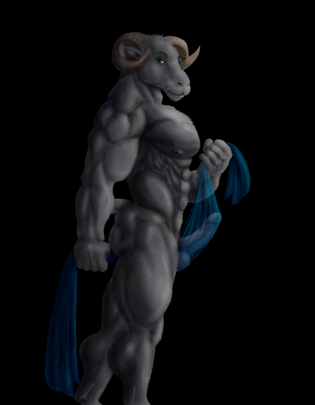 abs balls biceps big_muscles black_background caprine erection green_eyes horn male male_only muscles pecs penis plain_background pose ram solo standing sudonym