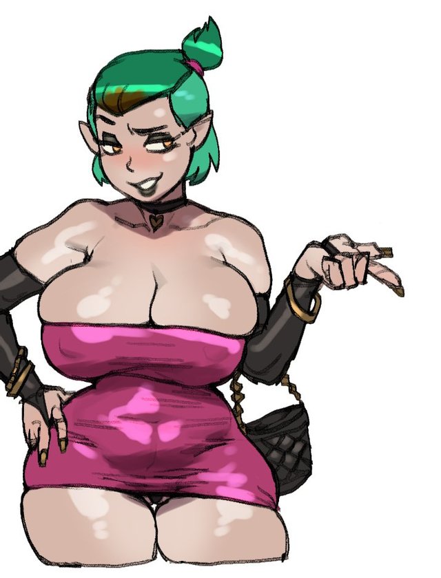 1girls, aged up, amity blight, big breasts, breasts, cleavage, female, green hair, light skin, light-skinned female, skindentation, the owl house, tight clothing, tod0231, yellow eyes