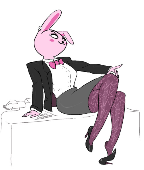 blush blush bowtie breasts desk etcexera high_heels magician pink_fur rabbit_ears rabbit_girl skirt tagme tights