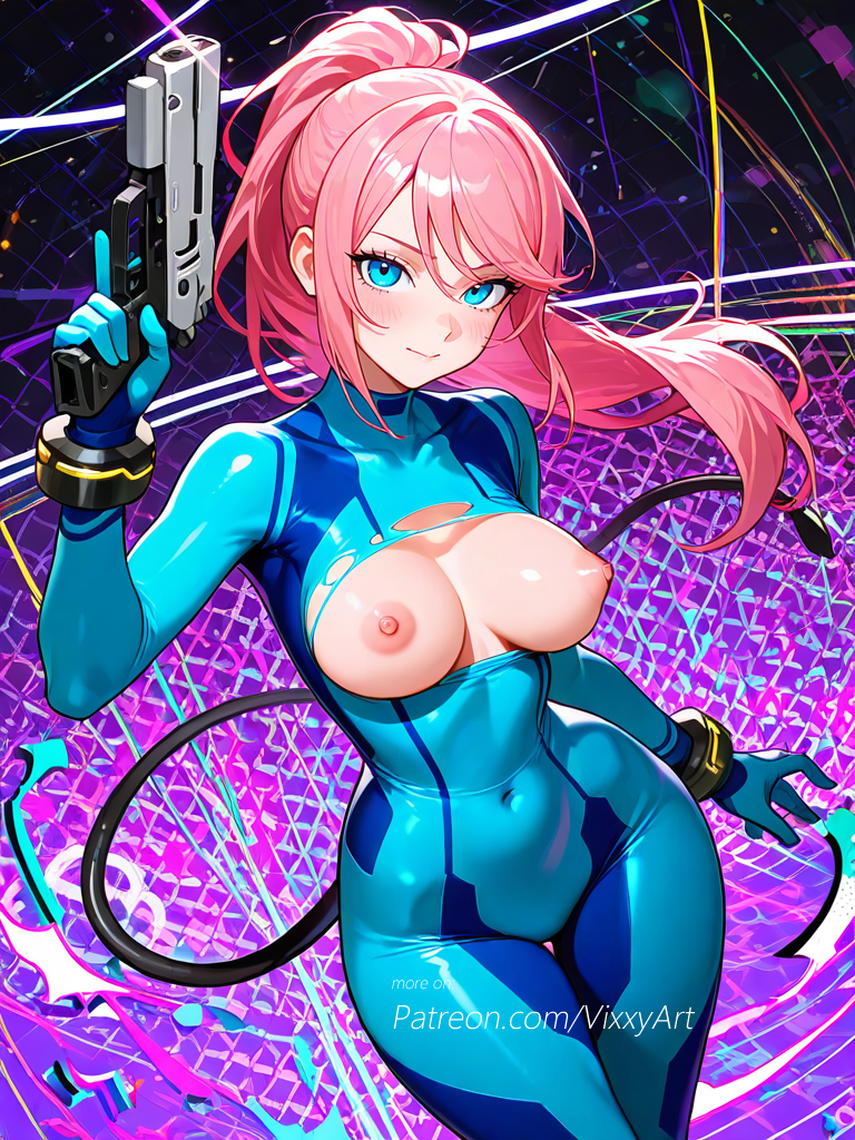 1girls ai_generated female female large_breasts light-skinned_female light_skin medium_breasts naked naked_female nipples nude nude_female uncensored vixxyart watermark zero_suit_samus