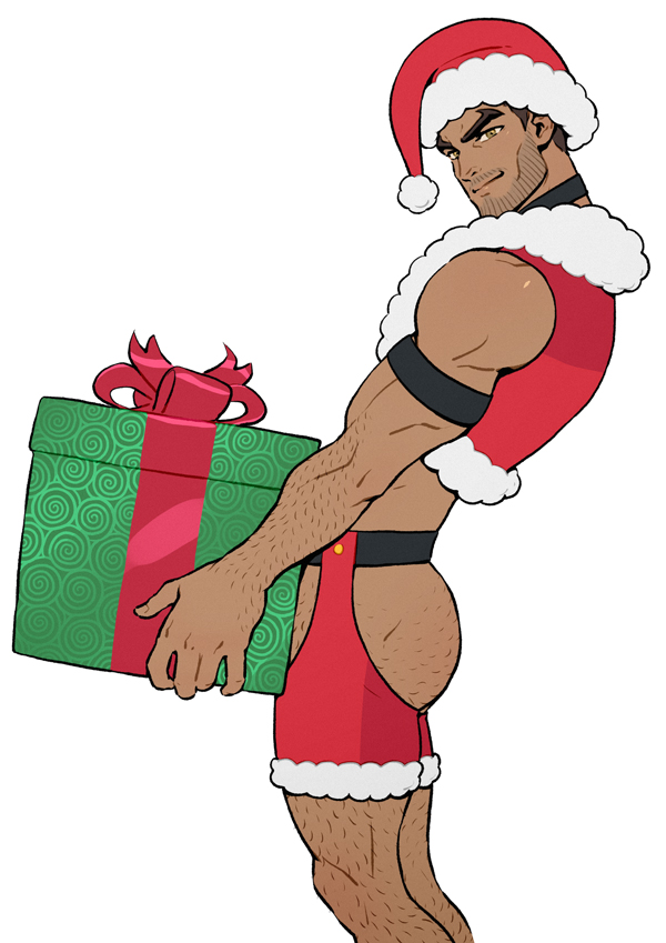 assless_chaps body_hair bow carrying carrying_object chaps christmas costume dick_in_a_box dick_souza dilf dilftown lingerie male male_lingerie male_only muscles profile_view santa_costume santa_hat schizoid solo solo_focus solo_male stubble