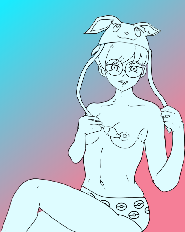 areolae eevee glasses hat nipples noah_pokemom penny_(pokemon) pokeball pokemon pokemon_sv topless