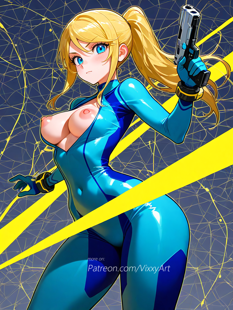 1girls ai_generated female female large_breasts light-skinned_female light_skin medium_breasts naked naked_female nipples nude nude_female uncensored vixxyart watermark zero_suit_samus