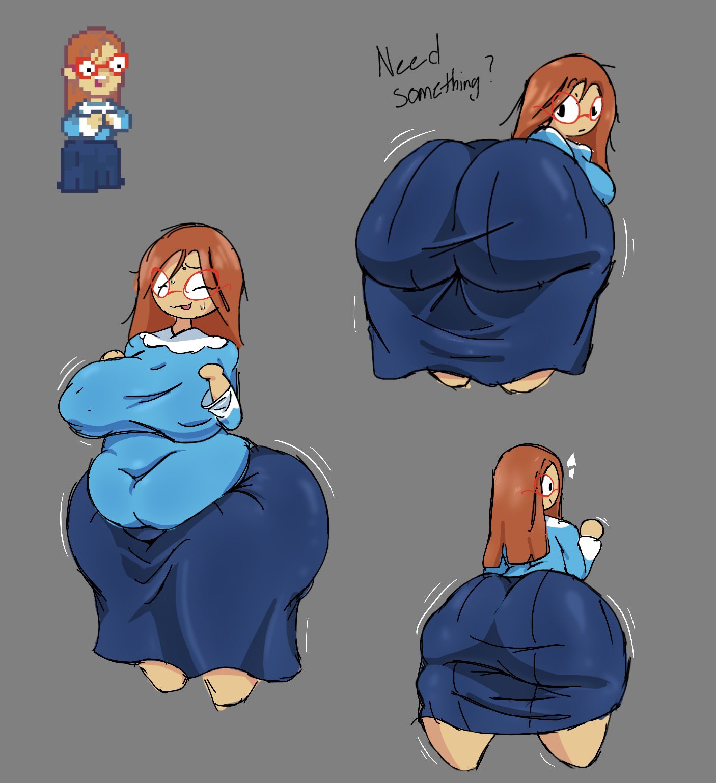 1girls, ass, back view, bent over, big ass, big breasts, breasts, closed eyes smile, clothed, clothing, female, kindergarten (game), kindergarten 3, large ass, large breasts, leaning forward, ms. lovelett, nipple bulge, nipples, puhf, reference, sprite, teacher, thick thighs, thunder thighs, wiggle lines, wobbling ass