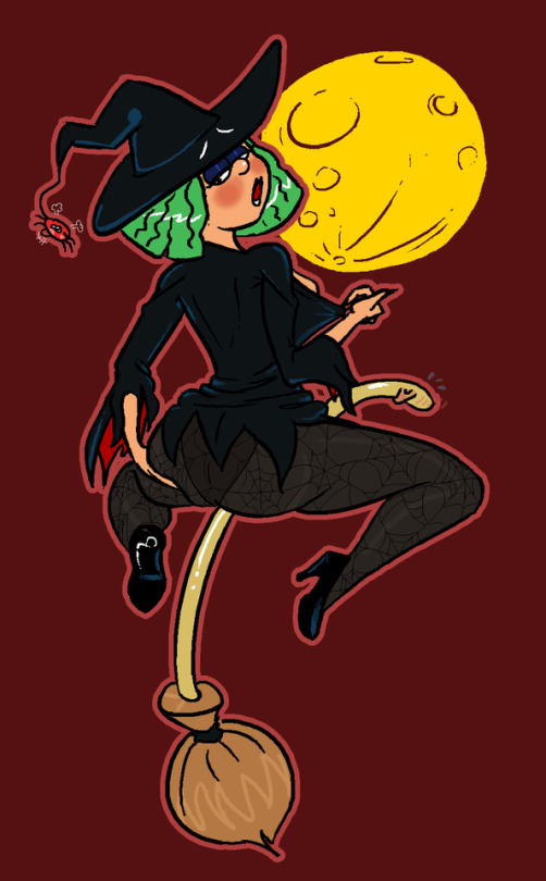 ass ass_grab big_ass broom broom_riding etcexera eyeshadow grabbing_ass grabbing_own_ass grabbing_shirt green_hair high_heels see-through_clothing tagme tights witch witch_hat