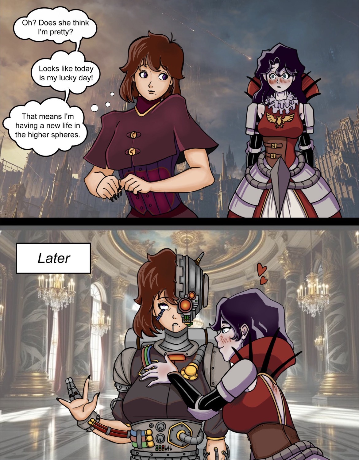 bad end, blushing, cyborg, drooling, imperium of man, implied fingering, implied sex, inner monologue, lesbian, lobotomy, noblewoman, servitor, text, warhammer (franchise), warhammer 40k, yuri