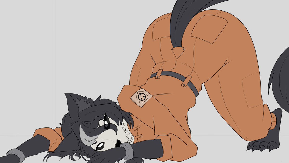 1girls, 2026, 2d, 2d (artwork), animal ears, animal tail, ass, ass up, ass up face down, black fur, butt, clothed, clothing, color, colored, digital media (artwork), female, female only, floor, fluffy, fluffy ears, fully clothed, fur, furry, furry female, hi res, legs, looking at viewer, mal0, malo, on floor, orange clothing, rampazh, scp, scp foundation, scp logo, scp-1471, scp-1471-a, simple background, skull, skull head, solo, tail, thick thighs, thighs, uniform, white background