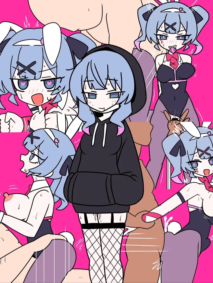artist request, big breasts, bunny ears, bunny girl, bunnysuit, collage, condom in mouth, cowgirl position, cum inside, dark-skinned male, fingering, fingering partner, fingering pussy, from behind position, hatsune miku, hoody, multiple positions, penetration, prone bone, rabbit hole (vocaloid), riding, standing doggy style, standing sex, vocaloid