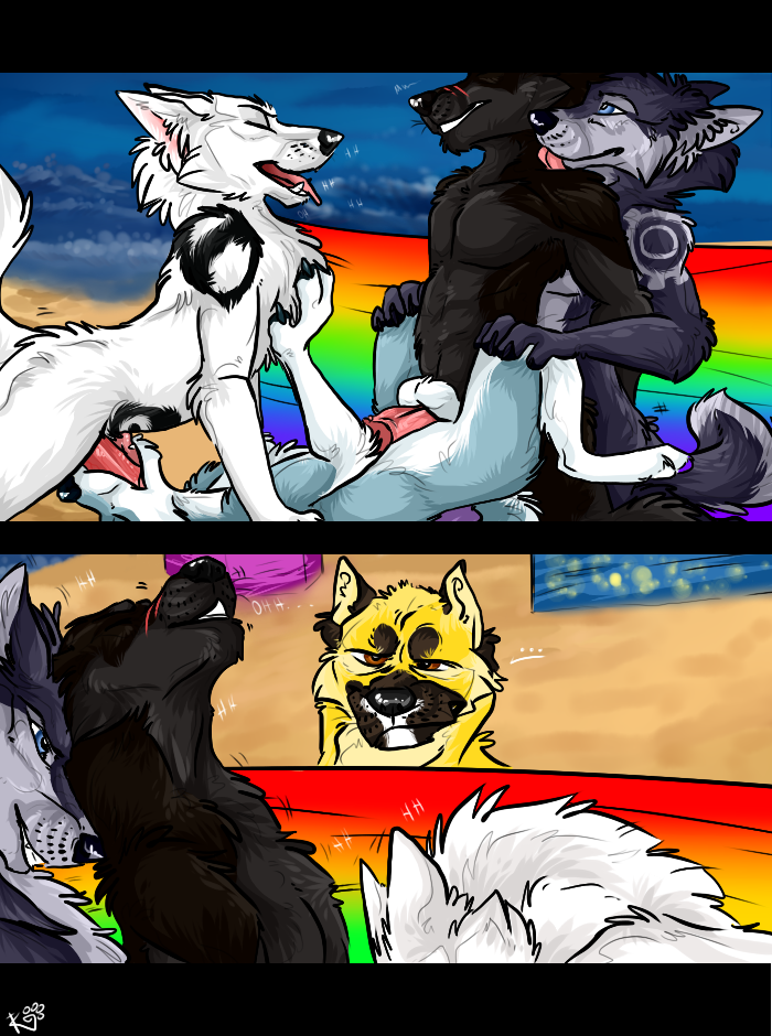 4_toes anal anthro balls beach canine darkwingo foursome foxgear fur furry group group_sex licking male_only mammal nowolf oral otis patrikthedog seaside sex tongue tongue_out