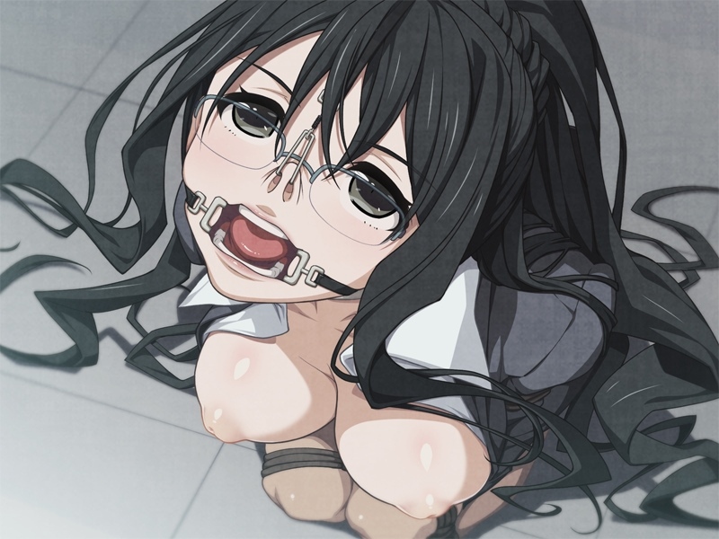 1girls black_hair bondage bound_legs clockup euphoria euphoria_(clockup) female female_focus gag game_cg glasses hamashima_shigeo inverted_nipples long_hair looking_at_viewer looking_back mature mature_female mature_woman mouth_spreader natsuki_aoi nipples nose_hook official_art open_mouth_gag rope school_teacher teacher