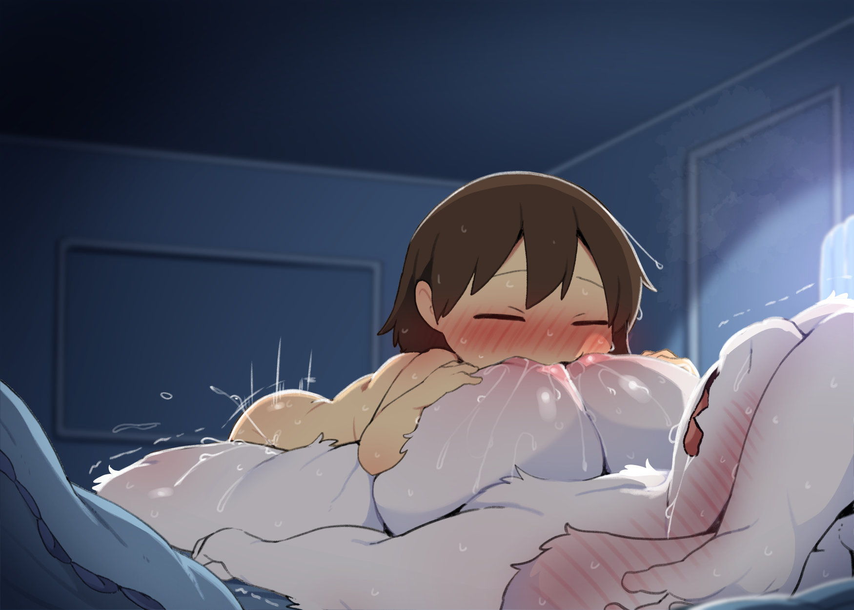 1boy, 1boy1girl, 1girls, 2026, 2026s, anthro, anthro penetrated, bed, bedroom, big breasts, bigger female, blush, blushing, bodily fluids, breast sucking, breasts, closed eyes, completely nude, completely nude female, completely nude male, dagasi, digital drawing (artwork), digital media (artwork), digital painting (artwork), fast thrusts, female, frisk, frisk (undertale), genital fluids, glistening, glistening breasts, goat, goat girl, goat humanoid, human on anthro, human on humanoid, humanoid, humanoid penetrated, male, male/female, movement lines, no visible genitalia, penetration, saliva, sex, sex from front, size difference, smaller male, sucking breasts, sucking nipples, sweat, sweatdrop, sweating, sweaty body, toriel, toriel (undertale), tremble lines, trembling, undertale, undertale (series)