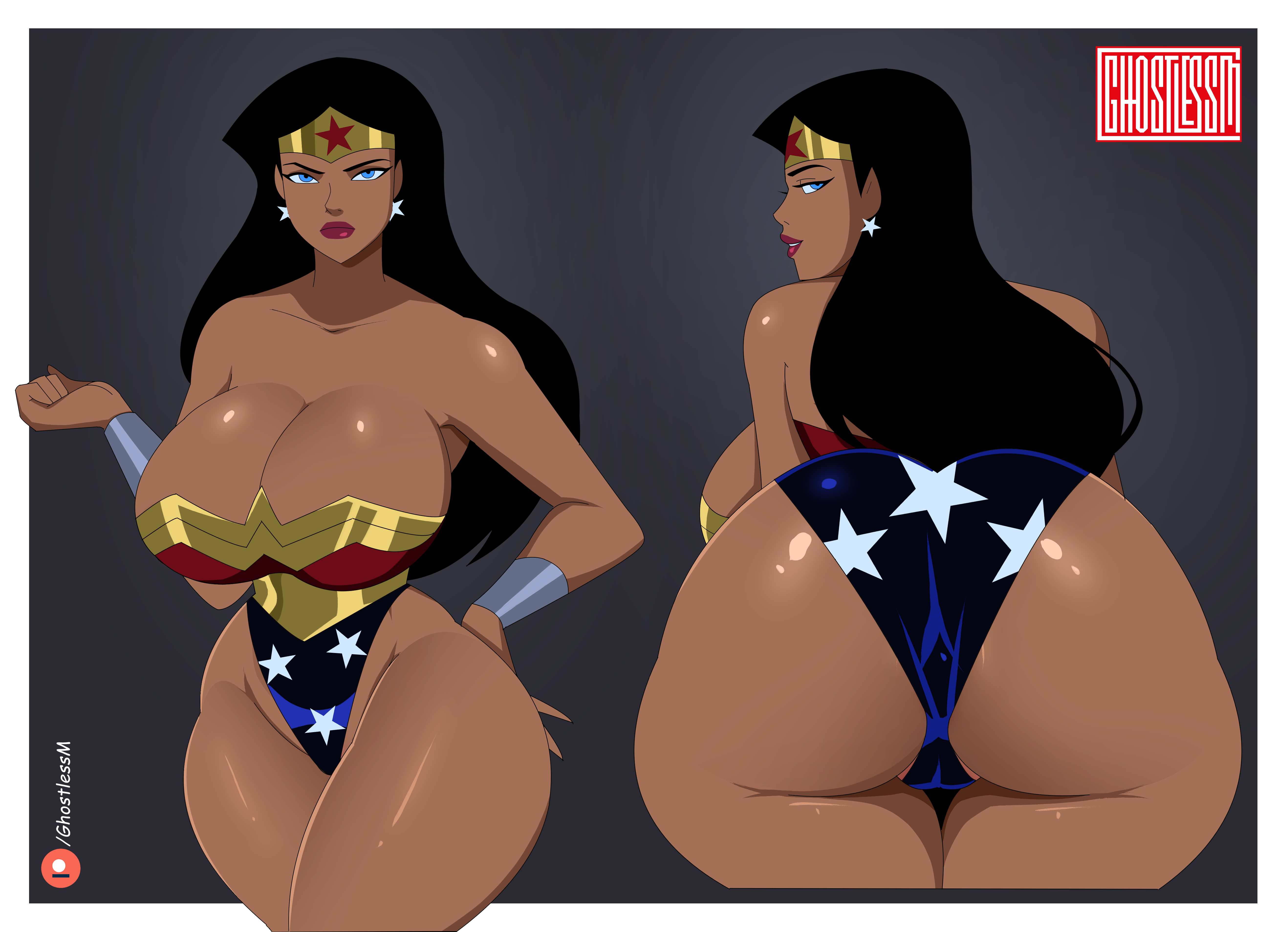 1girls, ass, bent over, black hair, breasts, cameltoe, cleavage, dc comics, dcau, diana of themyscira, female, female only, ghostlessm, huge ass, huge breasts, jpeg, justice league, justice league unlimited, leotard, long hair, looking at viewer, solo, thick thighs, tiara, wide hips, wonder woman, wonder woman (dcau), wonder woman (series)