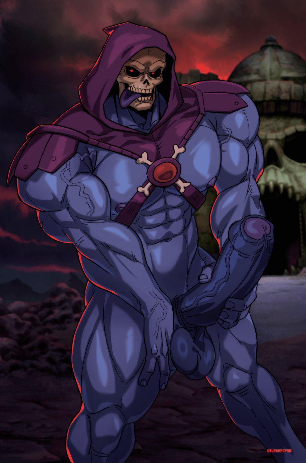 1boy, balls, bara, big penis, boner, burankoprn, cock, dick, erection, foreskin, gay, male, male only, masters of the universe, muscular, muscular male, navel, nipples, penis, skeletor, solo, tongue, tongue out, uncircumcised, uncut, veiny, veiny penis