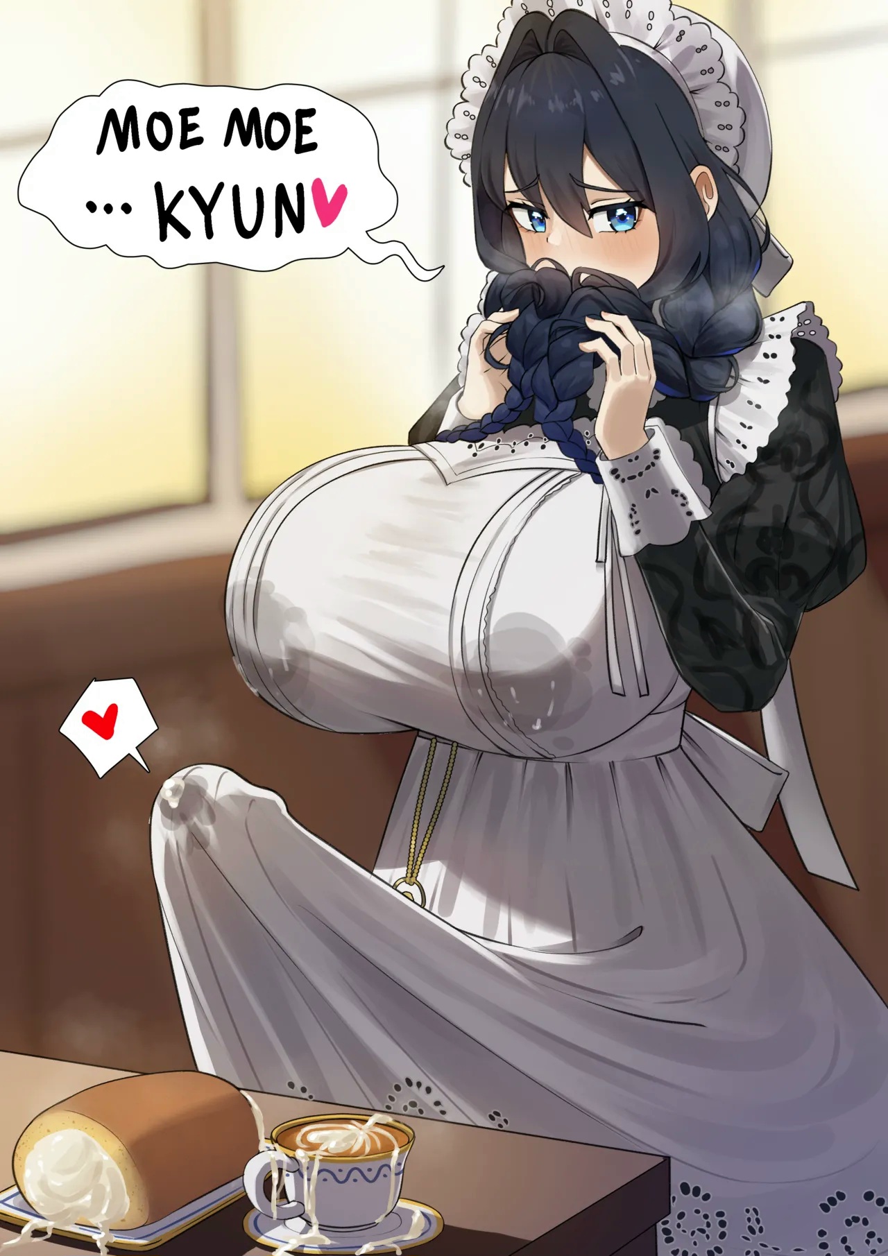 blue eyes, breasts, breasts bigger than head, bulge through clothing, bulging nipples, covered breasts, cum, cum in coffee, cum in food, cum on food, cum stain, erect, erect penis, erection, erection under clothes, futa cock, futa maid, futa only, futanari, hololive, hololive english, huge breasts, huge cock, lactating, lactating through clothing, maid, maid uniform, nipple bulge, ouro kronii, ouro kronii (maid), penis bulge, penis poking out, solo, solo futa, spammayo, steamy breath, steamy penis, throbbing, throbbing penis, virtual youtuber, wet nipples