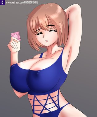 big_breasts condom female_frisk frisk holding_condom undertale