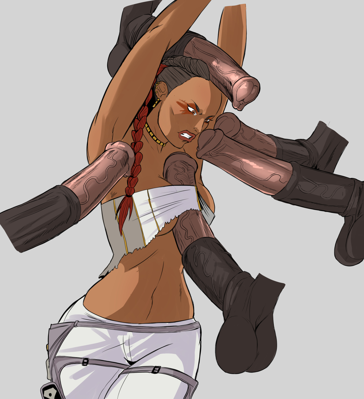 2d, 2d (artwork), animal genitalia, animal penis, apex legends, black hair, breasts, clothed, clothed sex, disembodied penis, equine genitalia, equine penis, female, highlighted hair, horse penis, horsecock, huge cock, jewelry, large breasts, large penis, lipstick, loba (apex legends), looking at penis, makeup, male, penis, penis between breasts, sinsigat, solo female, zoophilia