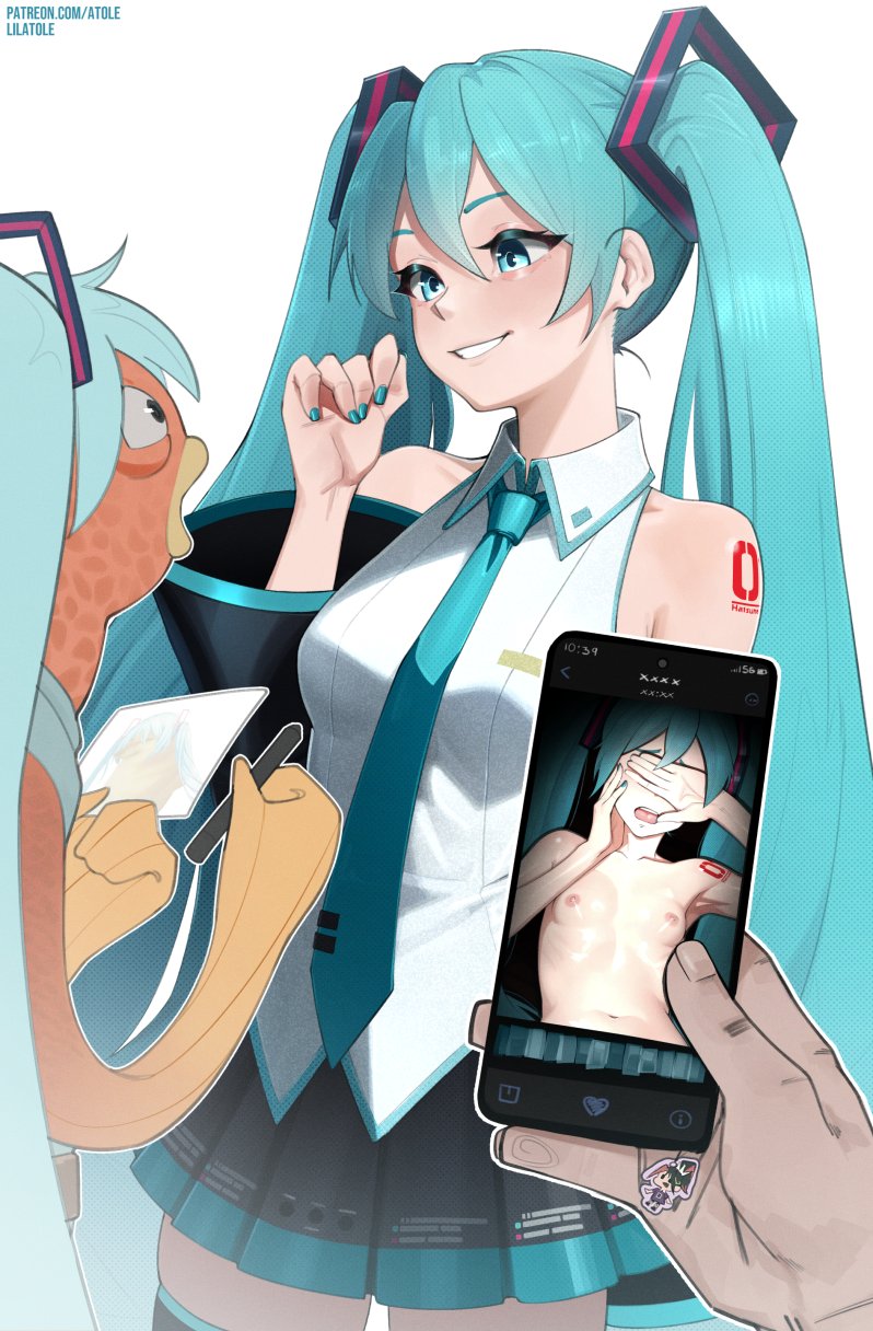 1boy 1girls 2boys asian_female autograph blue_hair covered_eyes covering cute cute_face cute_girl embarrassed embarrassed_nude_female fan flat_chest fortnite fortnite:_battle_royale fully_clothed hatsune_miku hiding light-skinned_female light-skinned_male light_skin lilatole long_hair make_up makeup nude nude_female petite petite_body phone phone_screen seductive seductive_body seductive_eyes seductive_female seductive_look seductive_pose skinny skirt slim slim_waist small_breasts taking_picture teenage_girl teenager thin thin_arms thin_female tie tiny_breasts unseen_character unseen_male_face video_game video_game_character video_games white_topwear young young_female young_girl younger_female