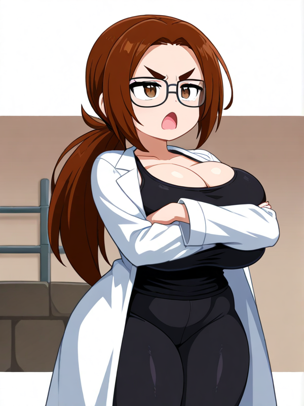 ai_generated angry arms_crossed brown_eyes brown_hair female female jenn_the_scientist large_ass large_breasts long_hair original_character ponytail thick_thighs wide_hips