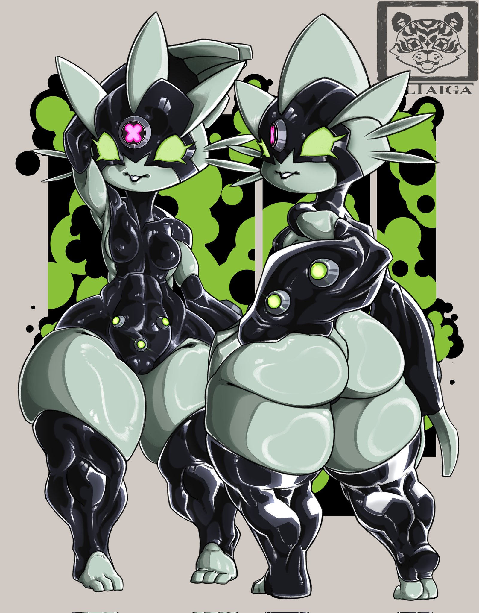 2girls, alien, alien girl, ass, ben 10, big ass, big butt, breasts, bubble ass, bubble butt, chaquetrix, ditto (ben 10), duplicated character, female, female focus, grey body, large ass, large butt, liltaiga4, looking at viewer, shortstack, small breasts, thick thighs, wide hips
