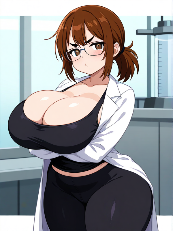 ai_generated angry arms_crossed brown_eyes brown_hair female female jenn_the_scientist large_ass large_breasts long_hair original_character ponytail pout thick_thighs wide_hips