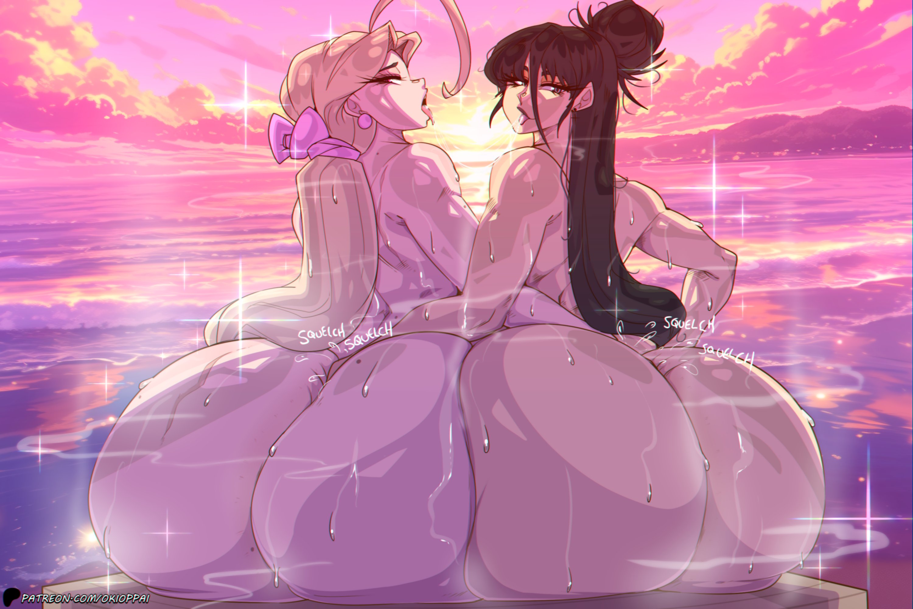 2femboys, ass, big ass, black hair, blonde hair, femboy, flux (okioppai), male, okioppai, round ass, saliva trail, tagme, thick, thick ass, twitter link, zero (devil daddy)
