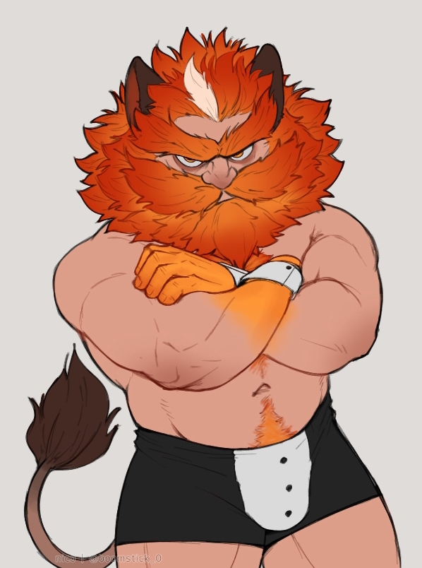 alternate_costume aulus_(mobile_legends) full_beard gay hair hairy_male happy_trail humanoid leonin male_only mane mobile_legends muscular_male short_male tail