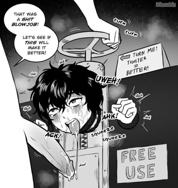 1boy, 1femboy, ahe gao, ahegao, ahegao face, asphyxiation, black hair, bondage, choking, cum, cum inside, cum on face, eyes rolling back, femboy, gay, gay male, kei (zincubis), machine, moan, moaning, moans, open mouth, penis, slave, strangling, tired, tired eyes, tired look, tongue, tongue out, torture, used, used like a toy, yaoi, zincubis