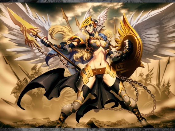 armor breasts female genzoman weapon wings