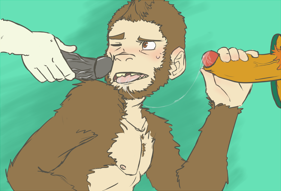 anthro ape baboon feral fur furry human male male_only monkey multiple_males nude primate yaoi