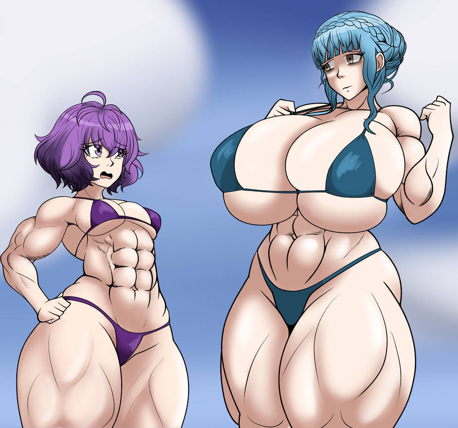 2girls fire_emblem huge_breasts hyper_muscles muscles nokozeze tagme thick_thighs