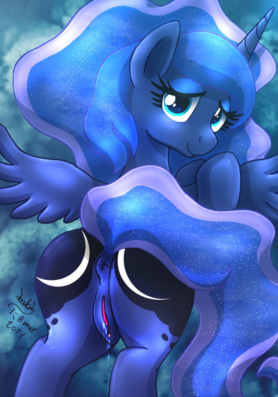 2014 abstract_background alicorn anus ass blue_eyes blue_fur blue_hair cutie_mark equine female friendship_is_magic fur furry hair horn joakaha long_hair mammal my_little_pony presenting presenting_hindquarters princess_luna_(mlp) pussy pussy_juice solo wings