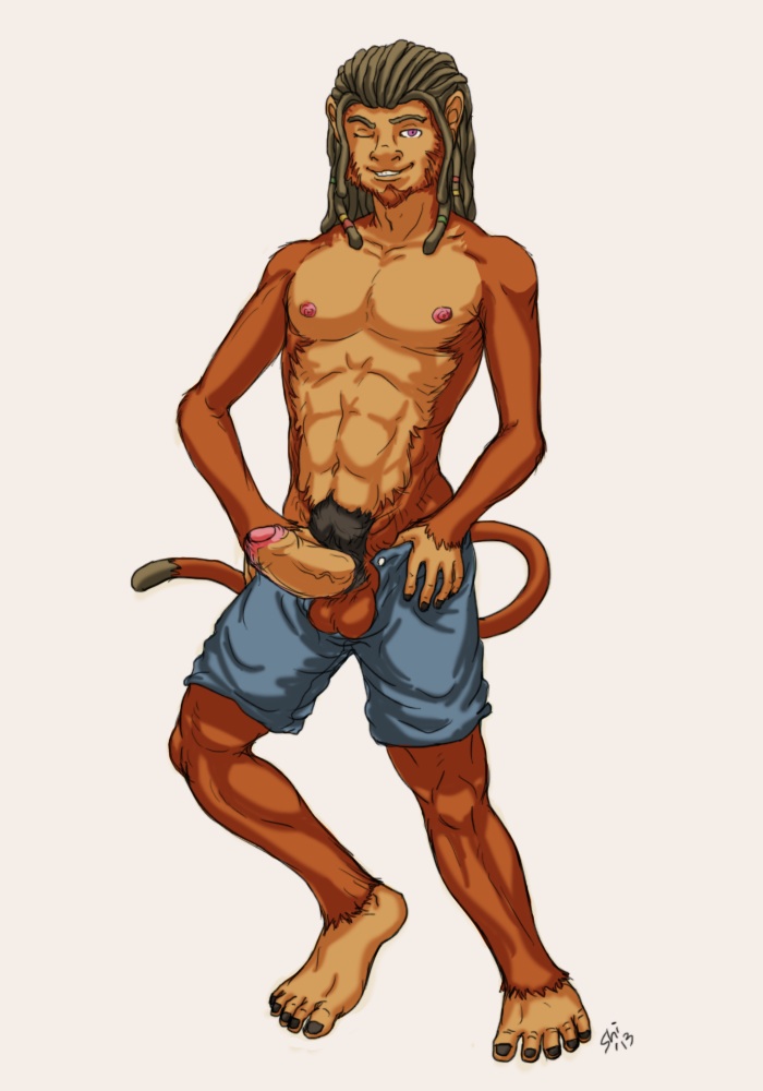 anthro baboon balls dreadlocks fur furry male male_only mammal monkey nipples penis primate pubic solo topless