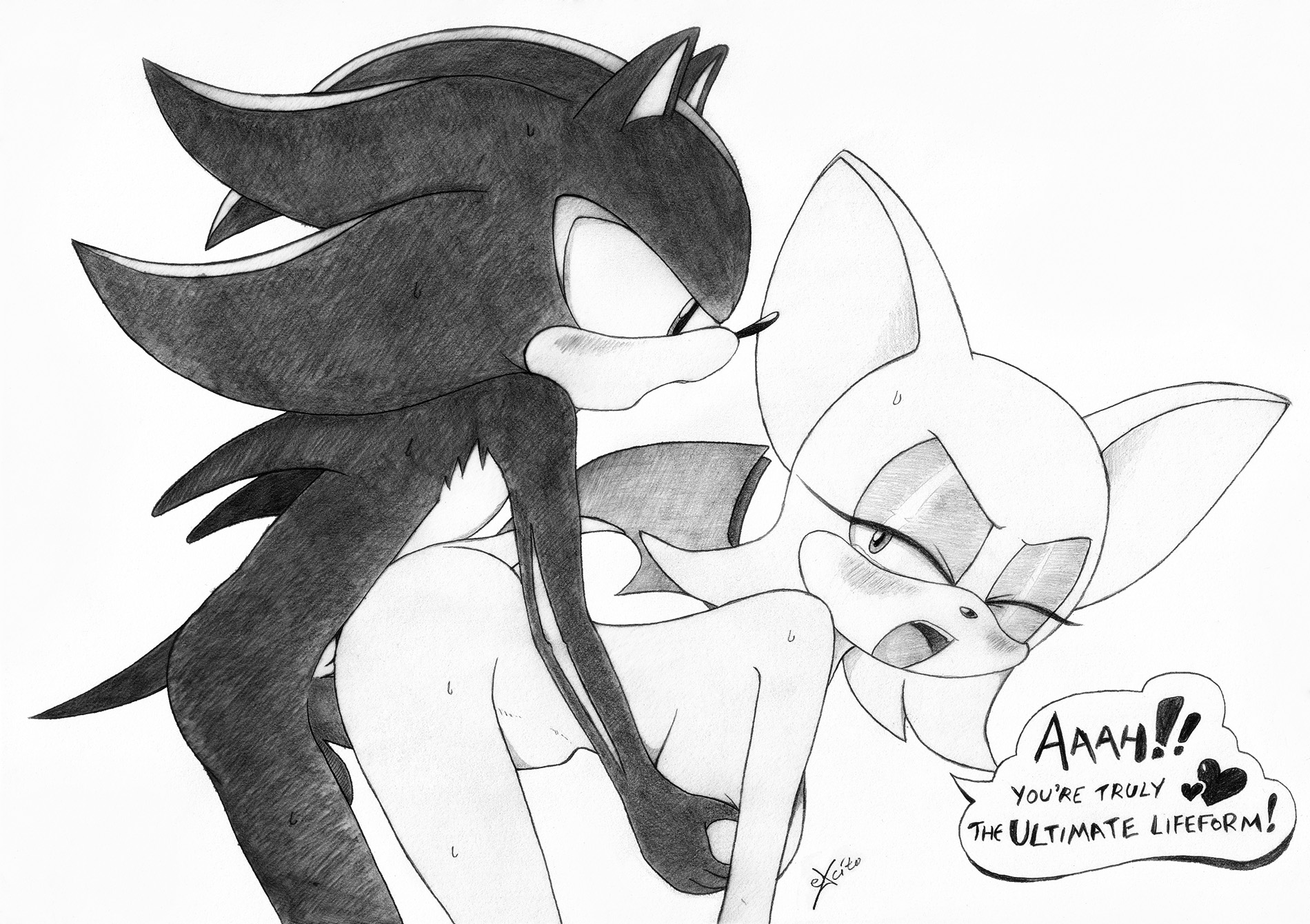 anthro, bat, bulge, doggy style, excito, female, from behind, fur, furry, hedgehog, monochrome, pussy, rouge the bat, sega, shadow the hedgehog, sonic (series), sonic the hedgehog (series), vaginal penetration