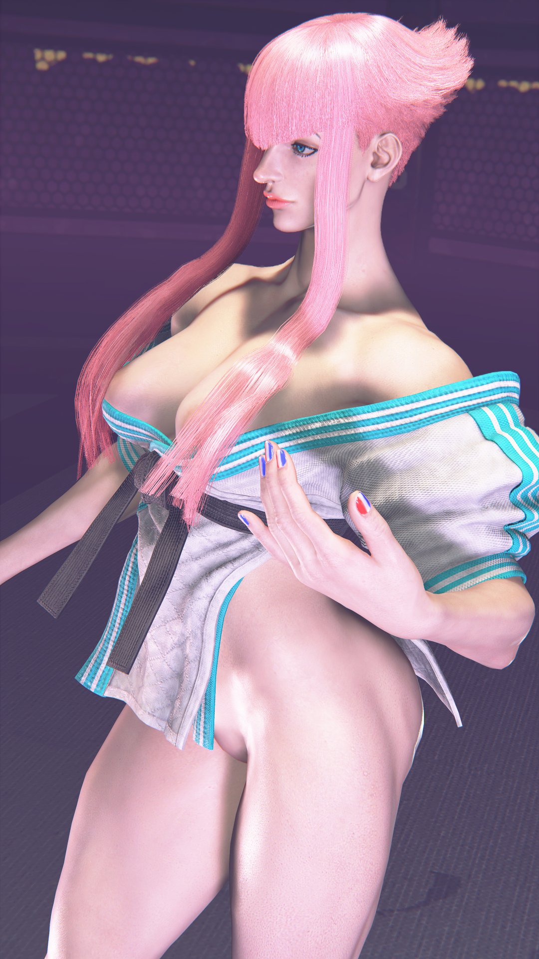 3d bare_shoulders bottomless busty capcom cleavage female female_focus female_only hourglass_figure manon_legrand sf_screenshot street_fighter street_fighter_6 wide_hips