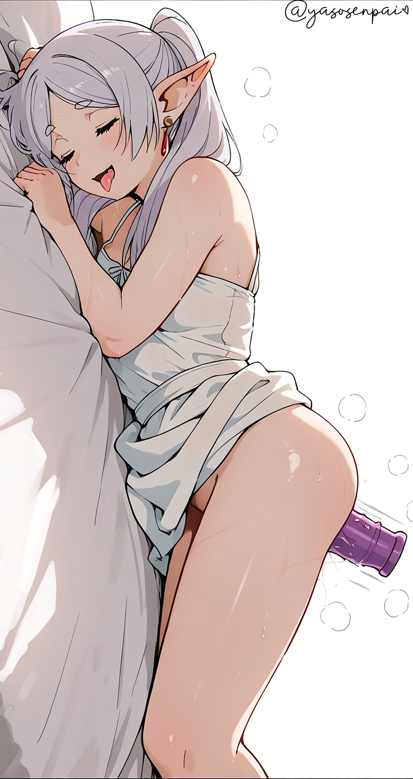 1girl ai_generated bed dildo dildo_insertion elf elf_ears elf_female elf_girl female female_focus female_only frieren frieren_beyond_journey&#039;s_end lying_on_bed lying_on_stomach musk_clouds on_bed on_belly on_stomach sex_toy sex_toy_insertion solo solo_female solo_focus sousou_no_frieren sweat sweatdrop sweating sweaty sweaty_ass sweaty_body sweaty_butt tongue tongue_out yasosenpai