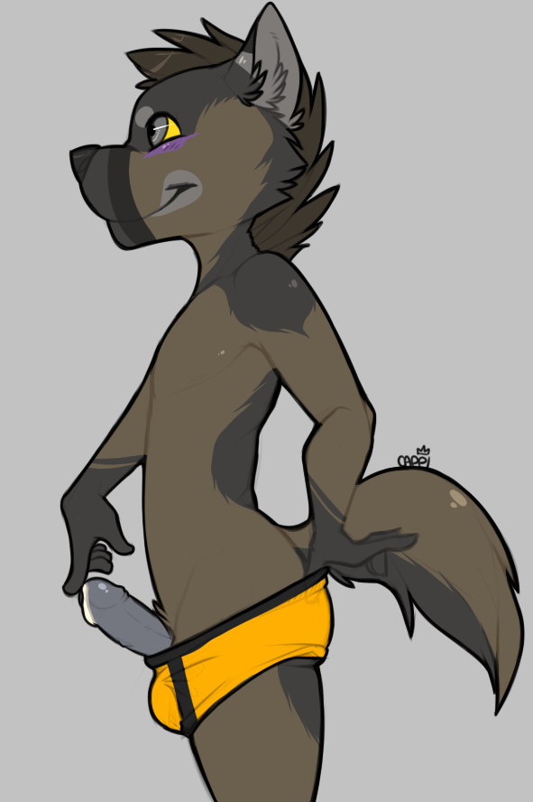 anthro bawnii black_nose bulge cum fur furry male male_only penis poking_out solo topless