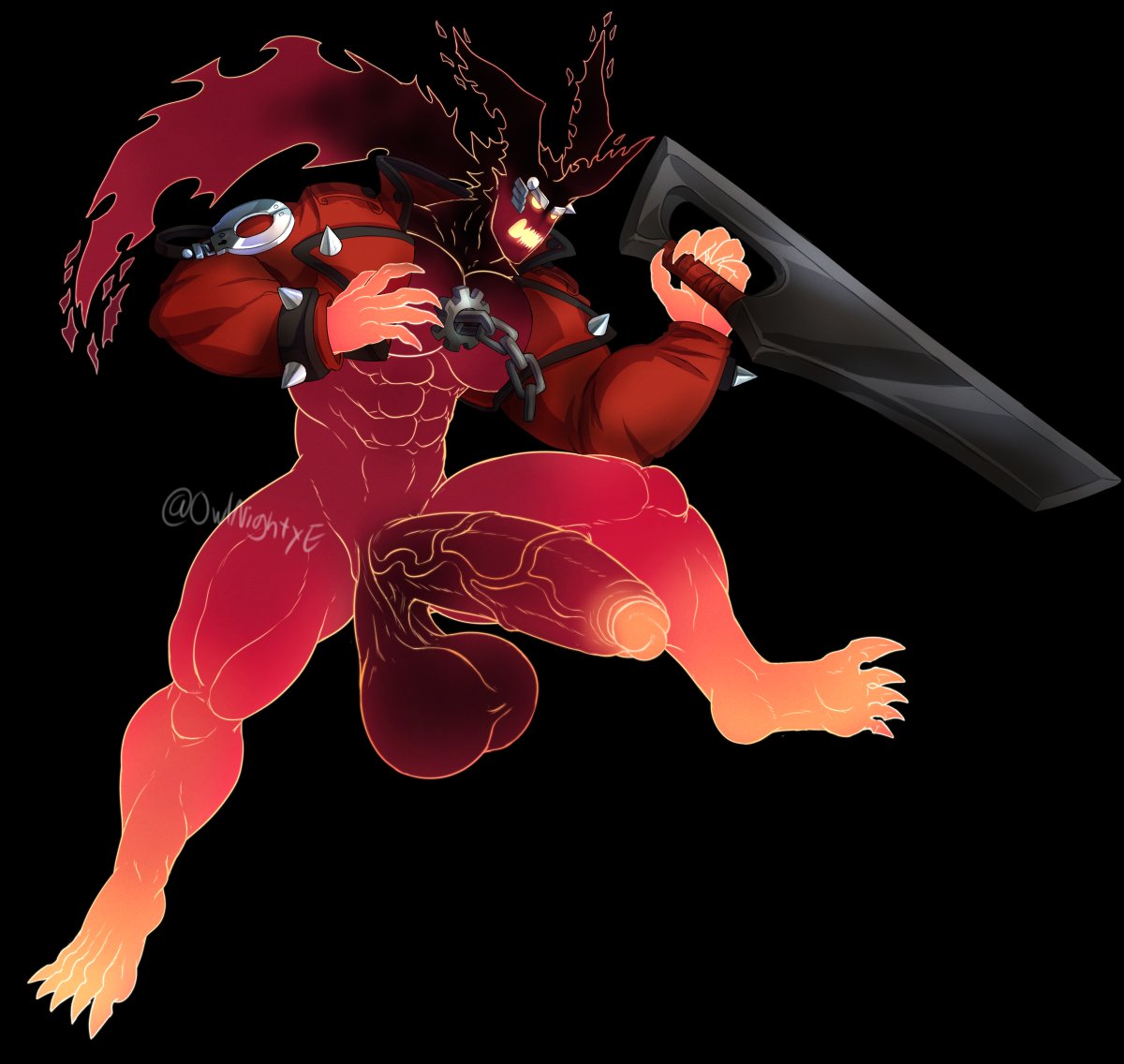 badnightowl balls bara big_balls big_penis boner erection guilty_gear male male_only muscles muscular penis sol_badguy sol_badguy_(dragon_install) solo solo_male