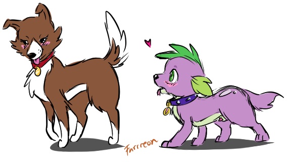 blush brown_fur canine collar duo female friendship_is_magic fur furreon green_eyes heart male mammal my_little_pony penis plain_background purple_fur smooth_fur spike_(mlp) tails tongue tongue_out white_background winona_(mlp)