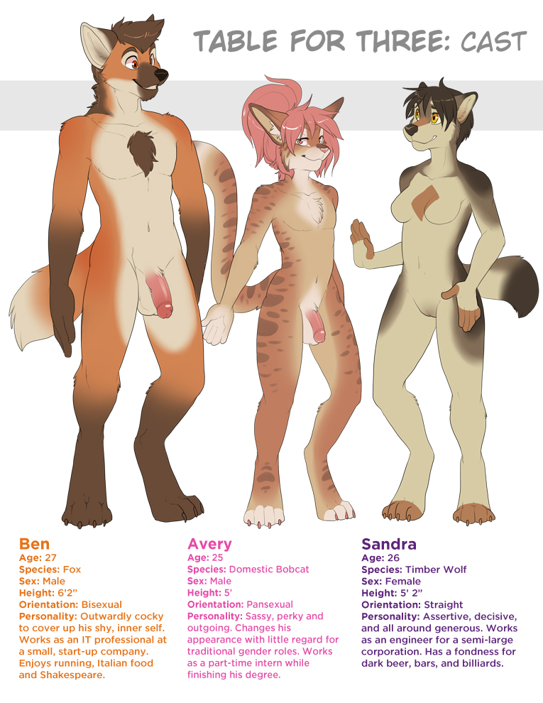 1girls 2boys anthro avery barefoot ben black_hair black_nose breasts brown_hair canine chest_tuft domestic_bobcat feline female female_anthro fox fur furry furry_only general girly hair male male_anthro mammal markings model_sheet no_humans nude penis pink_eyes pink_hair pink_nose pussy red_eyes roanoak sandra timber_wolf tuft yellow_eyes