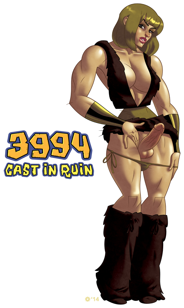 1futa 3994 barbarian blonde_hair cast_in_ruin cleavage comixmill darthuun erection futa_only futanari intersex panties_down penis solo standing testicles