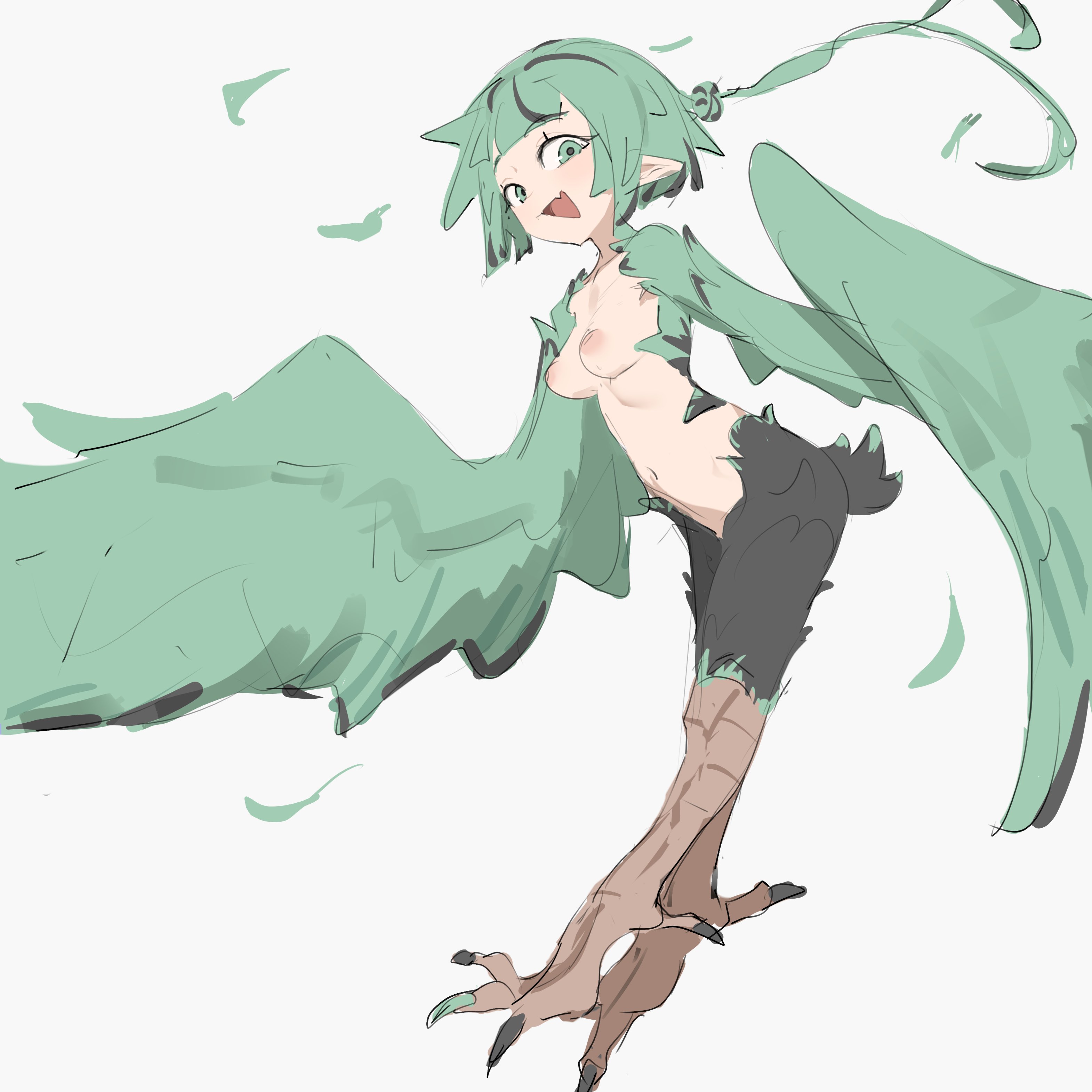 bird feet, bird legs, character request, copyright request, female, harpy, harpy girl, harpy humanoid, nipples, tagme, thus0thus, wings