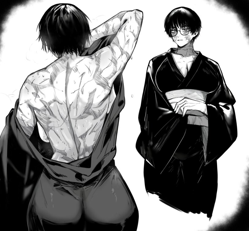 ass, breasts, clothing, female, jujutsu kaisen, maki zenin, masoq095, scars, solo, tagme, zenin maki