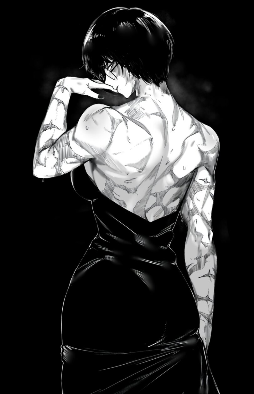 ass, clothing, female, jujutsu kaisen, maki zenin, masoq095, scars, solo, tagme, zenin maki