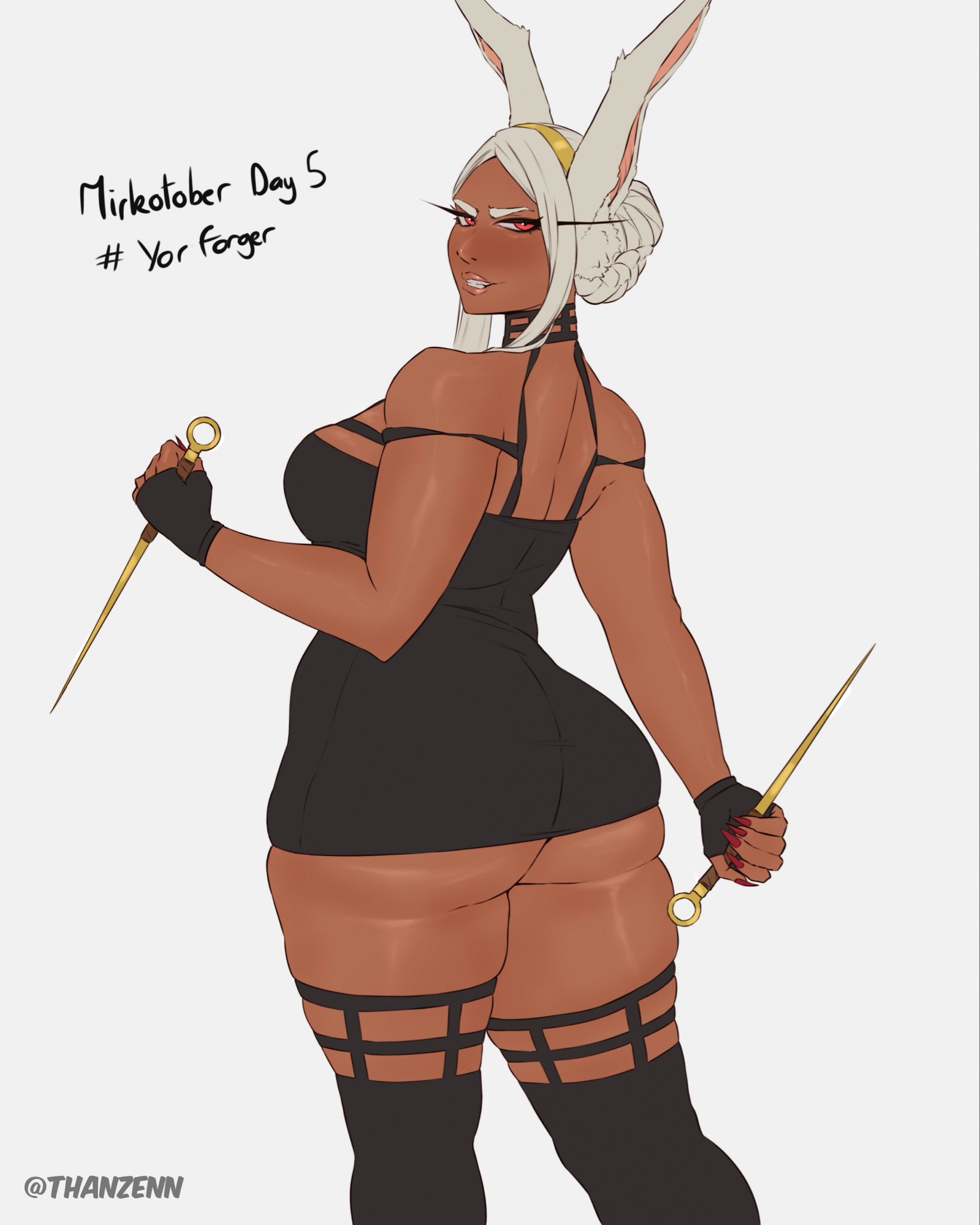 big ass, breasts, bunny ears, bunny girl, bunny tail, dat ass, female, huge ass, huge breasts, miruko, my hero academia, rumi usagiyama, spy x family, stiletto (weapon), thanzenn, thorn princess (cosplay), weapon, yor briar (cosplay)